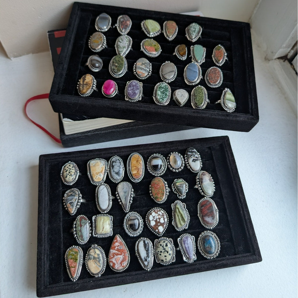 Blue Oval Sterling Silver Ring Retro Vintage style Boho Natural Stone Size 9.5