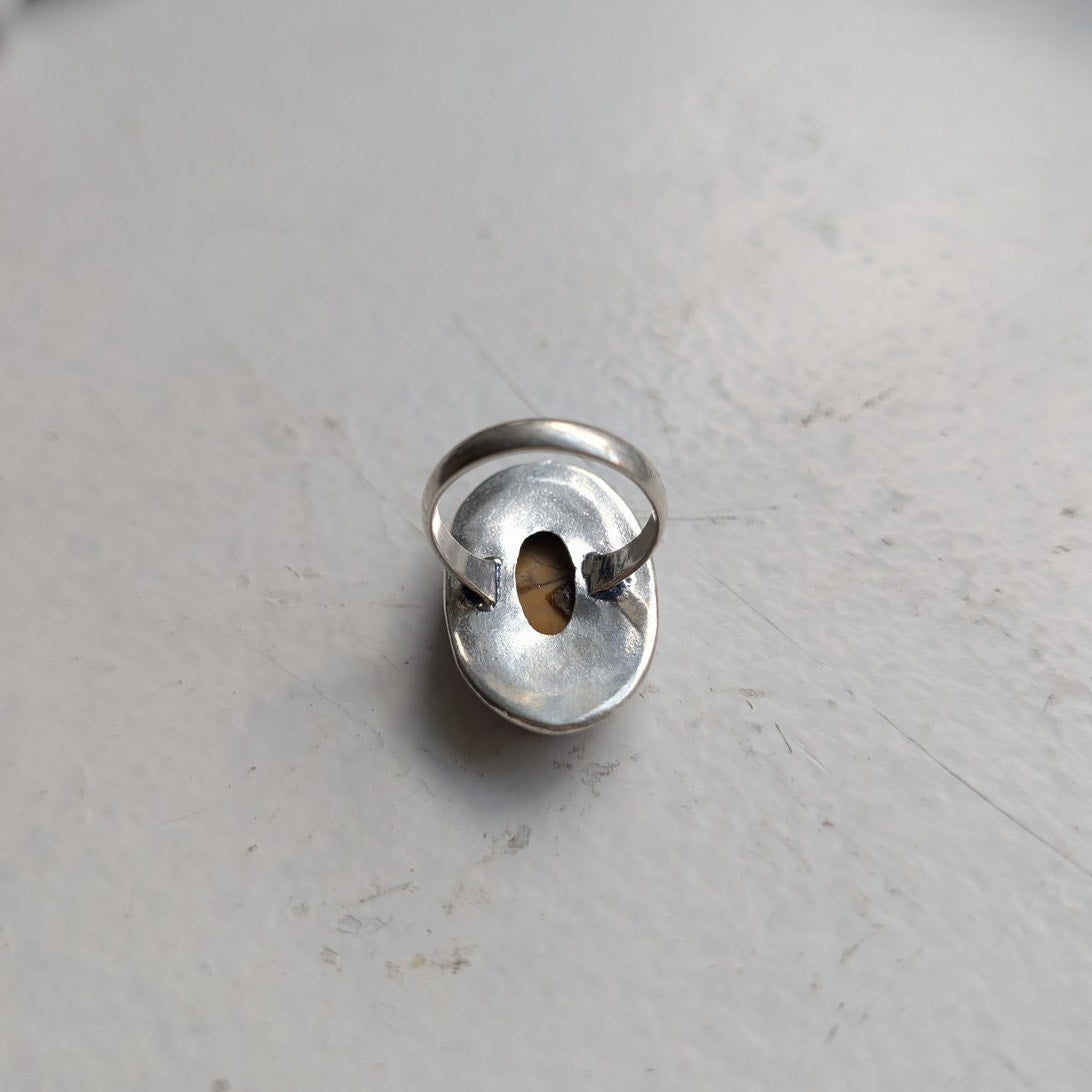 Oval Rust Brown Boho Cowgirl Sterling Silver Ring Retro Vintage Stone Size 8.25