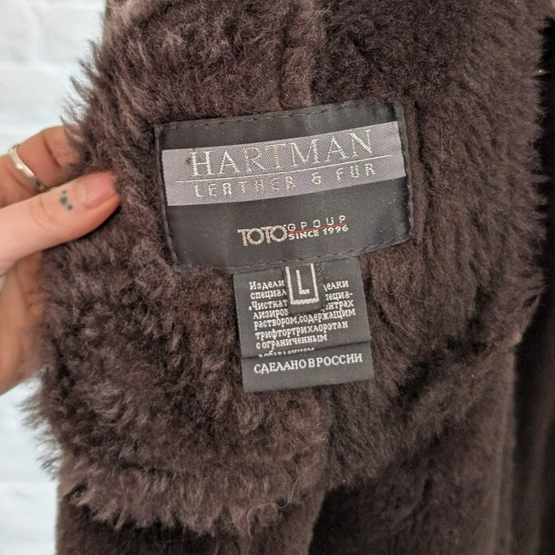 Vintage Brown Suede Fur Jacket Penny Lane Fur Furry Leather Groovy Trench Coat