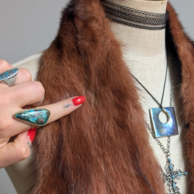 Vintage Red Mink Fur Stole Glam Mobwife Shrug Luxury Scarf Shawl Furry Collar