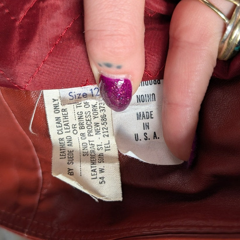 Vintage Leather Jacket Fur Trim Red 70s Penny Lane Boho Trench Afghan Coat Large