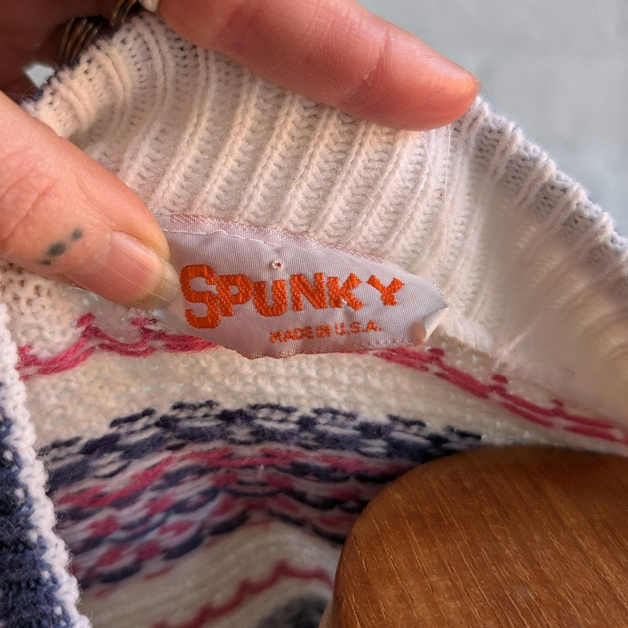 Vintage Sweetheart Chunky Knit Kawaii Sweater Grandpa Crewneck Boho Fuzzy Top