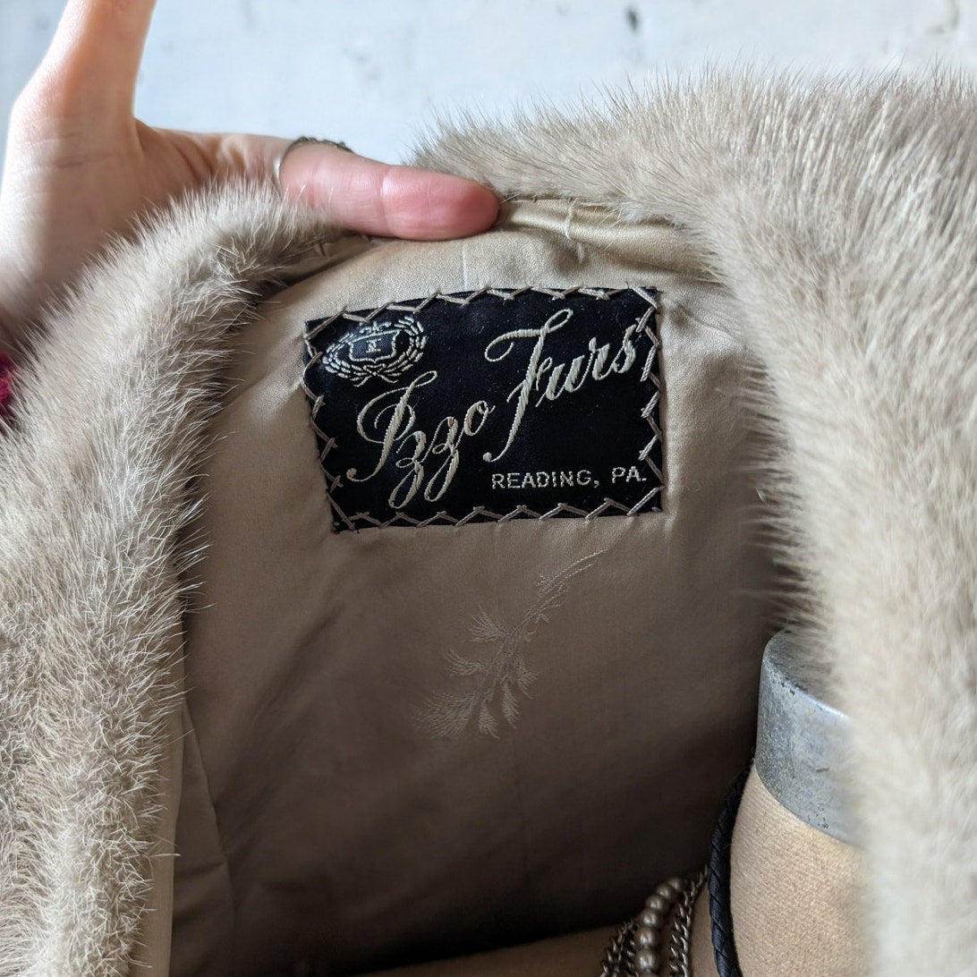 Vintage Striped Mink Fur Stole Grey Coquette Shawl Mob Wife Wrap Old Money Cape