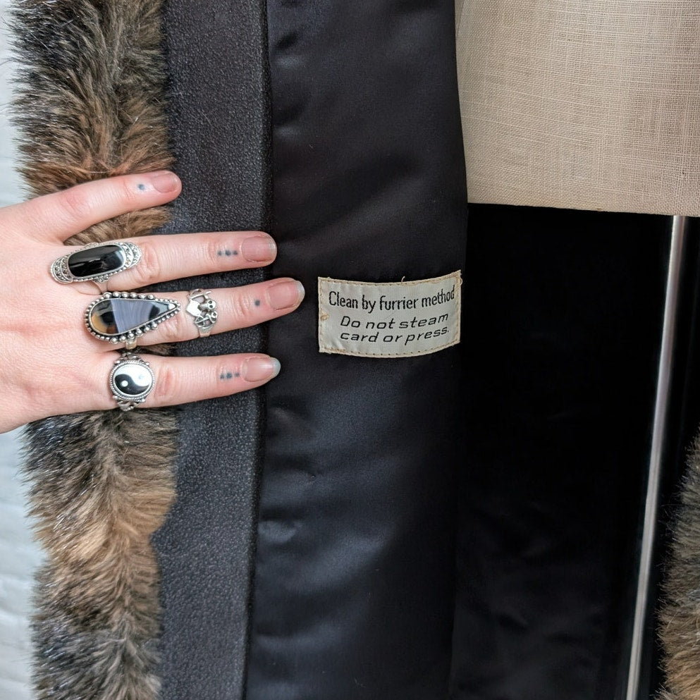 Vintage Ombre Faux Fur Coat Trench Shaggy Faux Leather Groovy Glam Plush Jacket