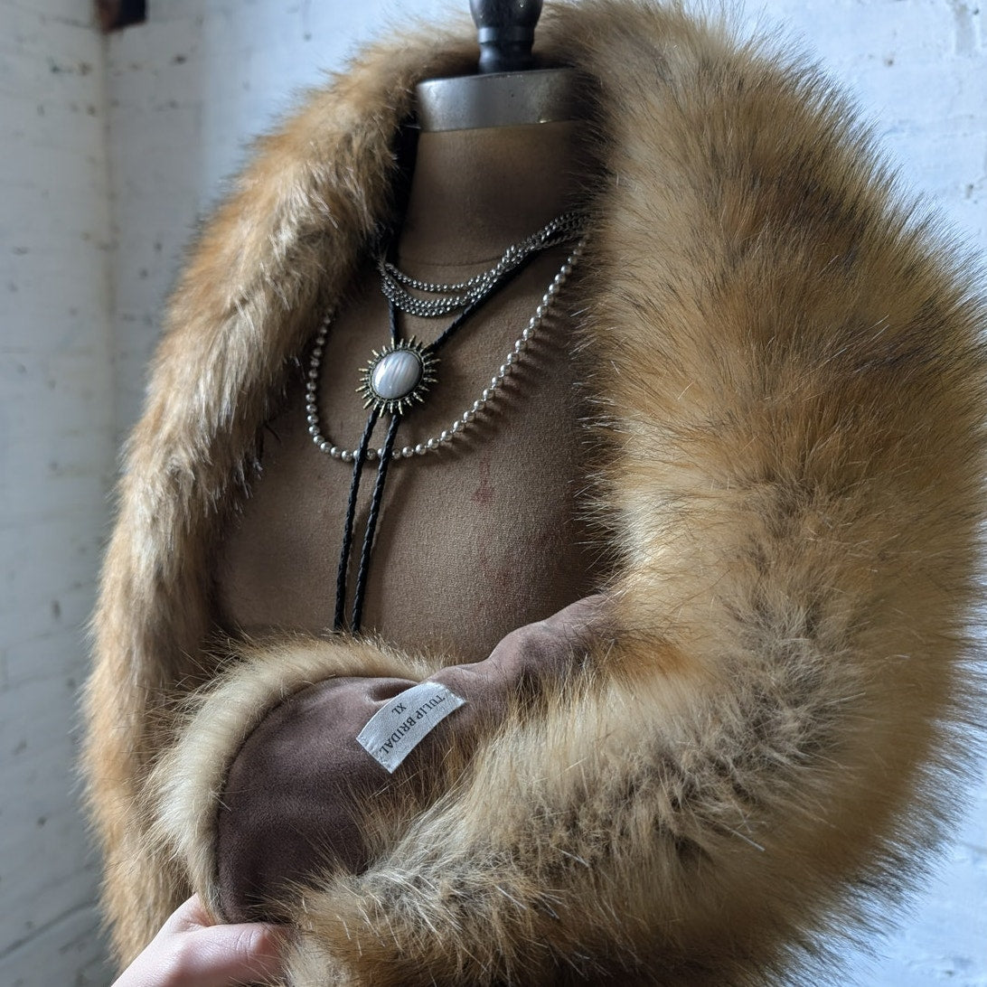 Vintage Faux Fur Wrap Blonde Fox Stole Luxury Scarf Mob Wife Shawl Fuzzy Shrug