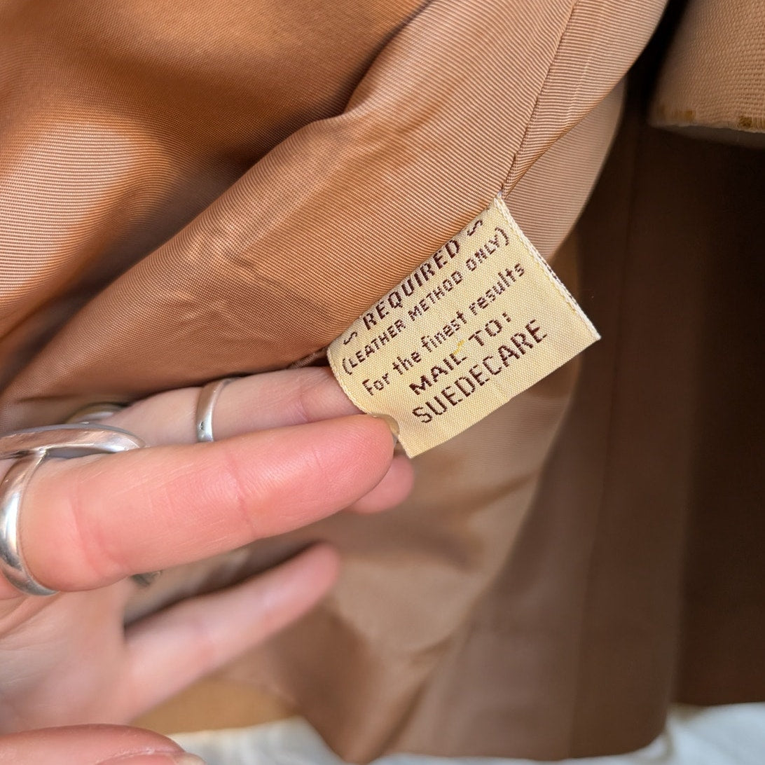 70s Vintage Neutral Tan Suede Penny Lane Jacket Genuine Leather Boho Fur Coat