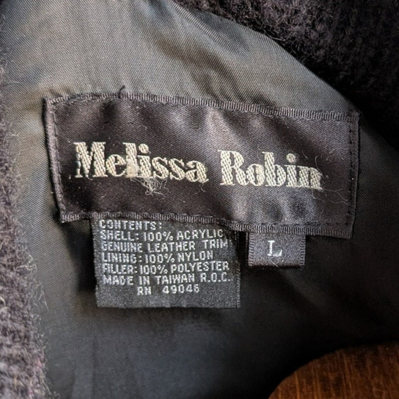 Vintage Cable Knit Leather Sweater Coat Grandpa Granny Cozy Cottage Parka Jacket