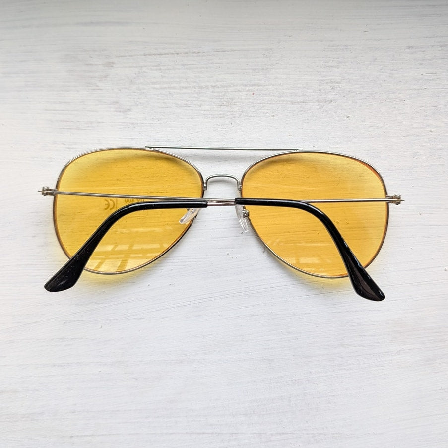 70s Retro Yellow Sunglasses Tinted Shades Aviators Minimalist Festival Glasses