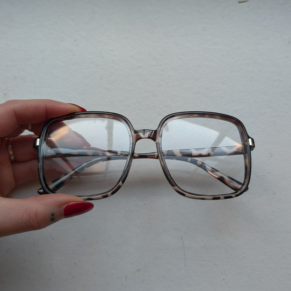 Retro Brown Tortishell Square Sunglasses 70s Festival Sunnies Zebra Print Shades