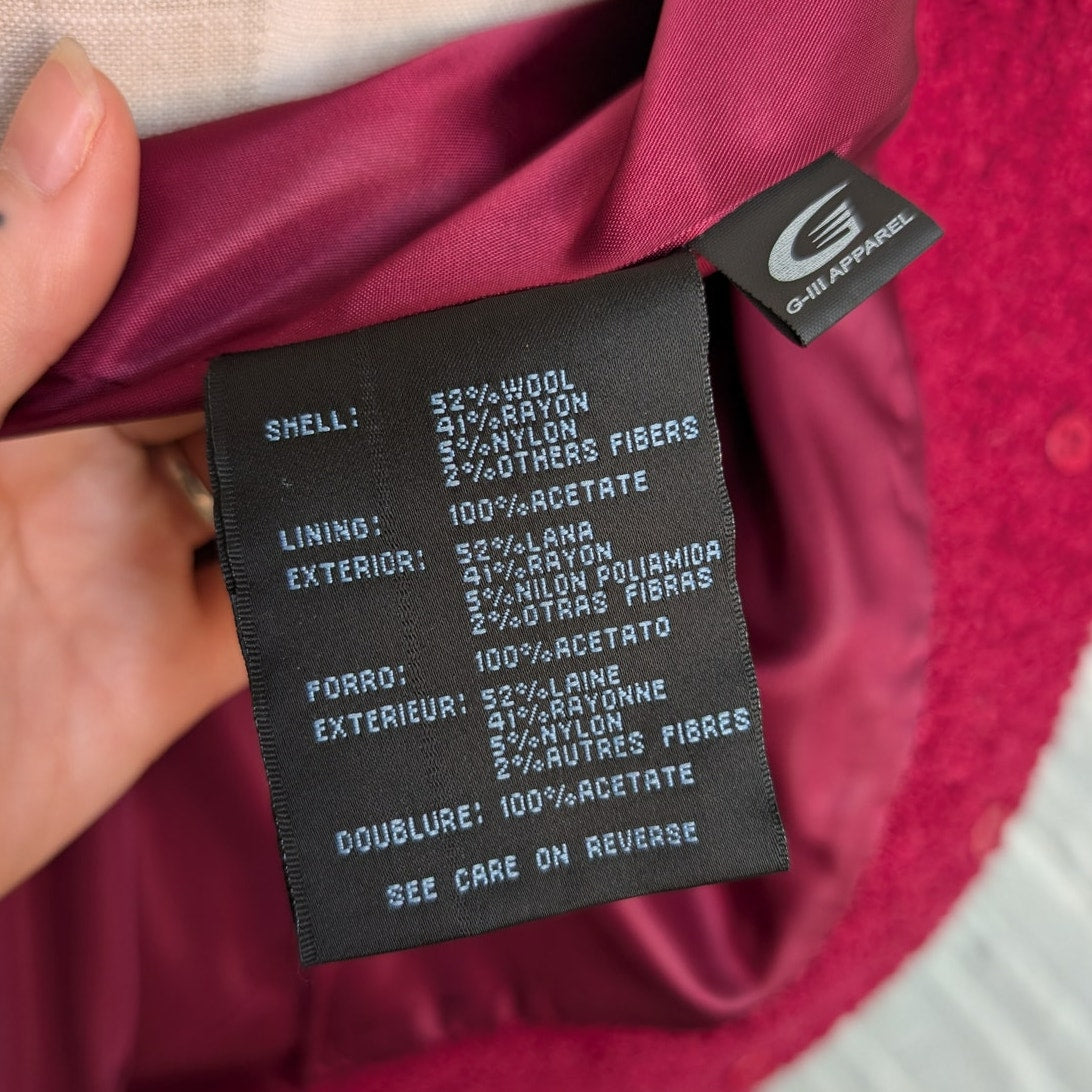 Y2K Vintage Red Trench Coat Boucle Knit Jacket Maroon Pink Wool Jacket Medium