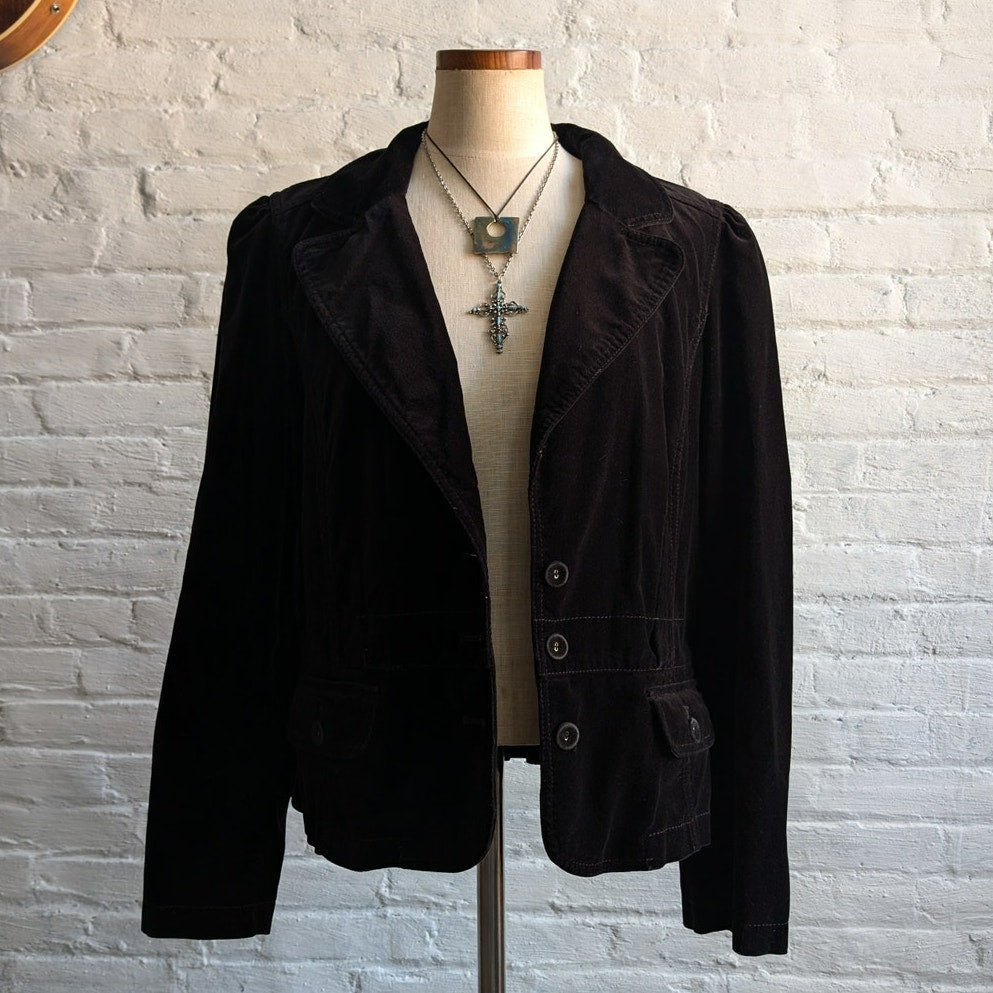 Y2K Black Velvet Jacket Black Spring Jacket Gothic Blazer Whimsygoth Chic Medium