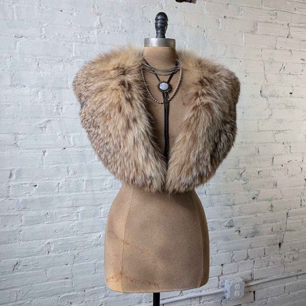 Vintage Fox Fur Blonde Stole Shrug Luxury Scarf Mob Wife Shawl Glam Furry Collar