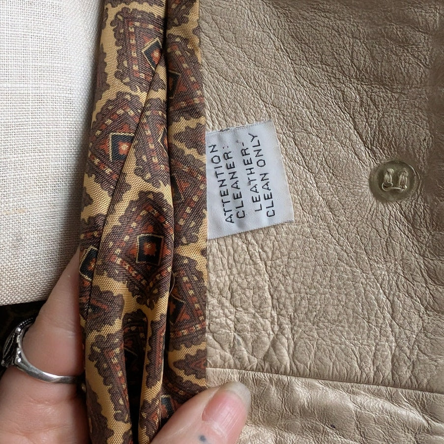 70s Vintage White Genuine Leather Trench Coat Minimalist Boho Moto Biker Jacket