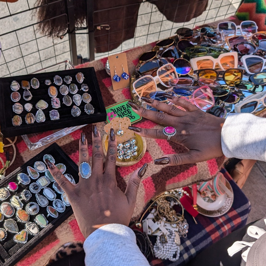 Milky Pearl Sterling Silver Ring Retro Vintage Boho Natural Stone Size 7.75