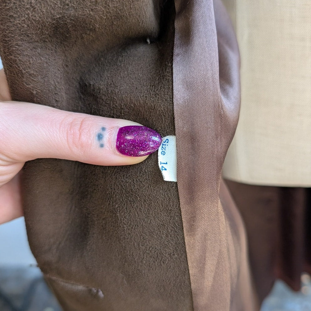 Vintage Brown Suede Penny Lane Jacket Fur Trim Leather Groovy Trench Coat Large