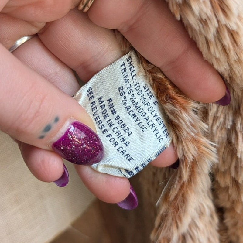 Vintage Brown Vegan Suede Penny Lane Jacket Y2K Tan Faux Fur Afghan Coat Small