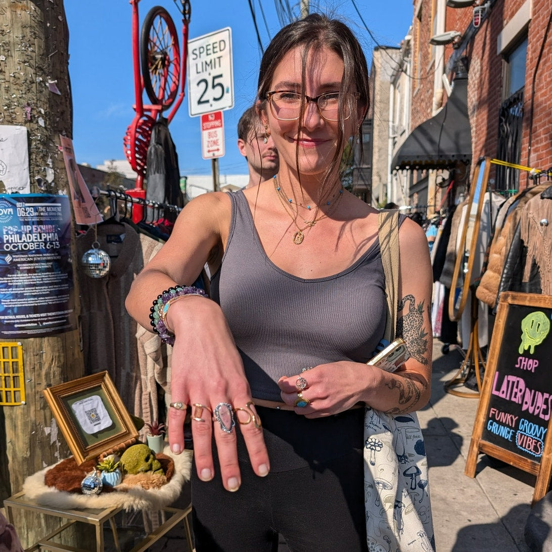 Brown Cowprint Spot Sterling Silver Ring Retro Vintage Boho Natural Stone Size 6
