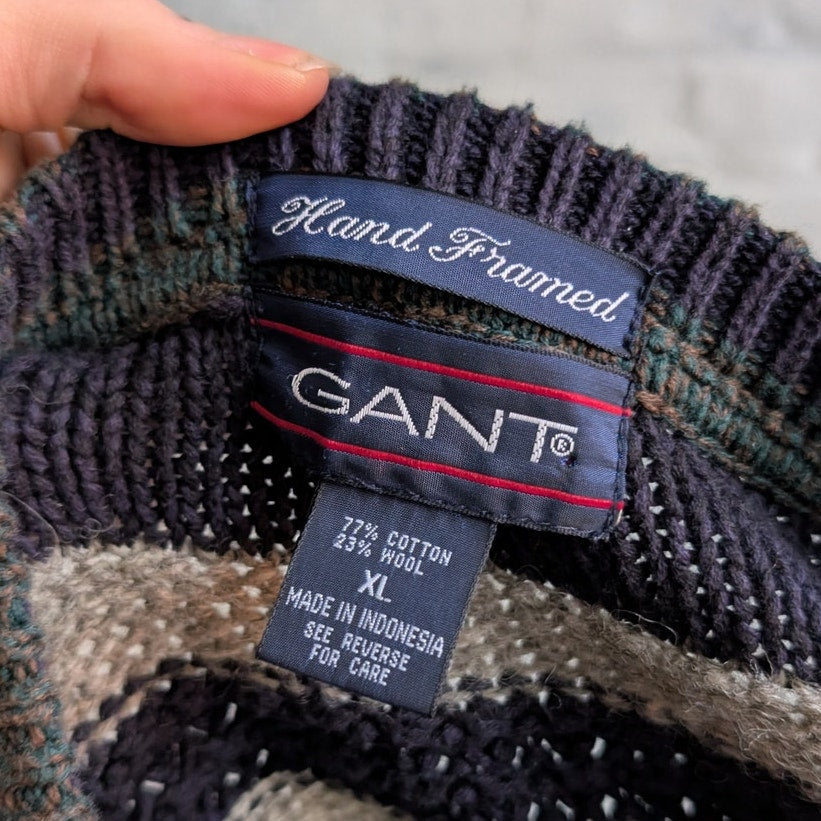 GANT Vintage Wool Knit Oversize Grandpa Sweater Grunge Striped Fisherman Top