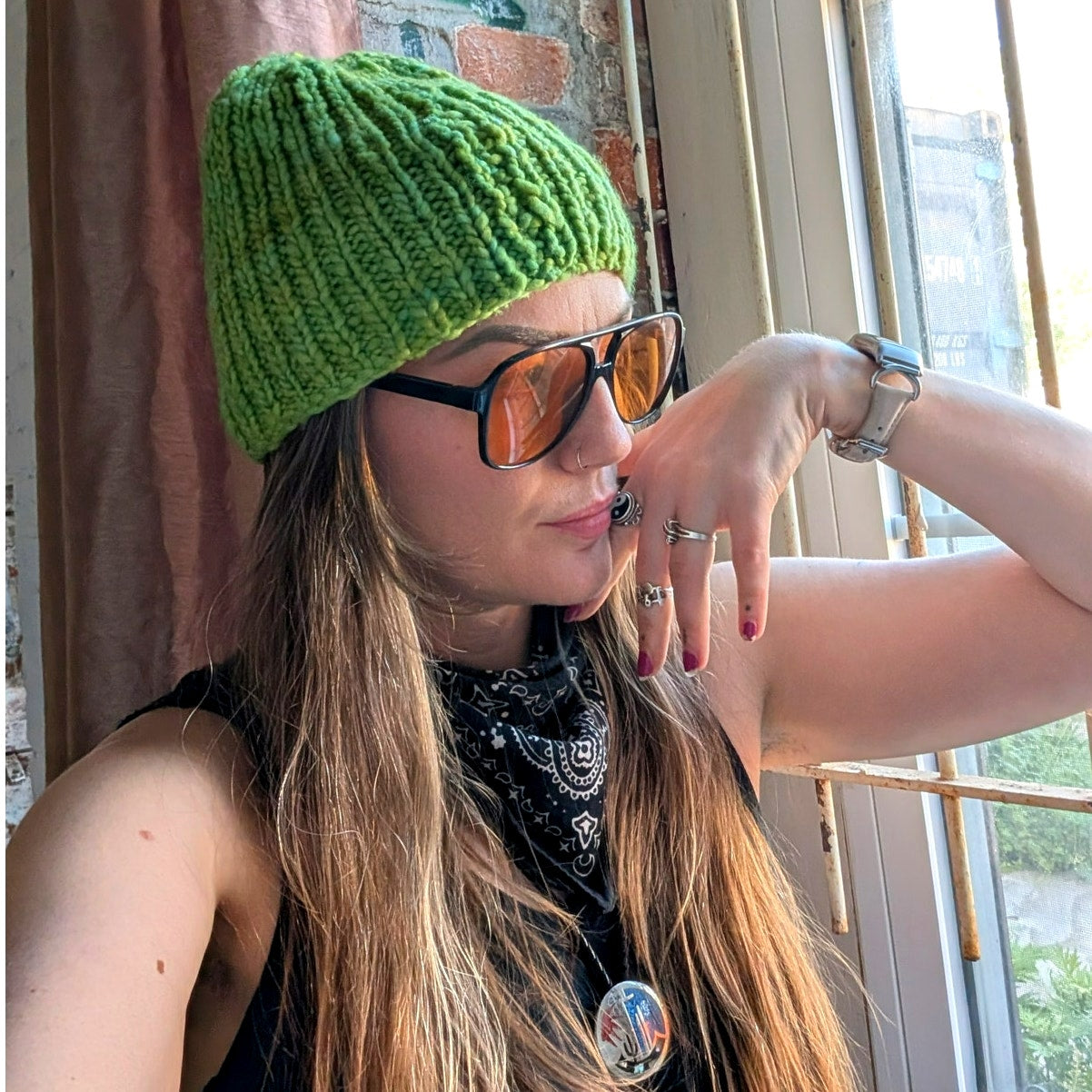 Vintage Chunky Knit Lime Green Beanie Y2K Crochet Cute Preppy Indie Festival Hat