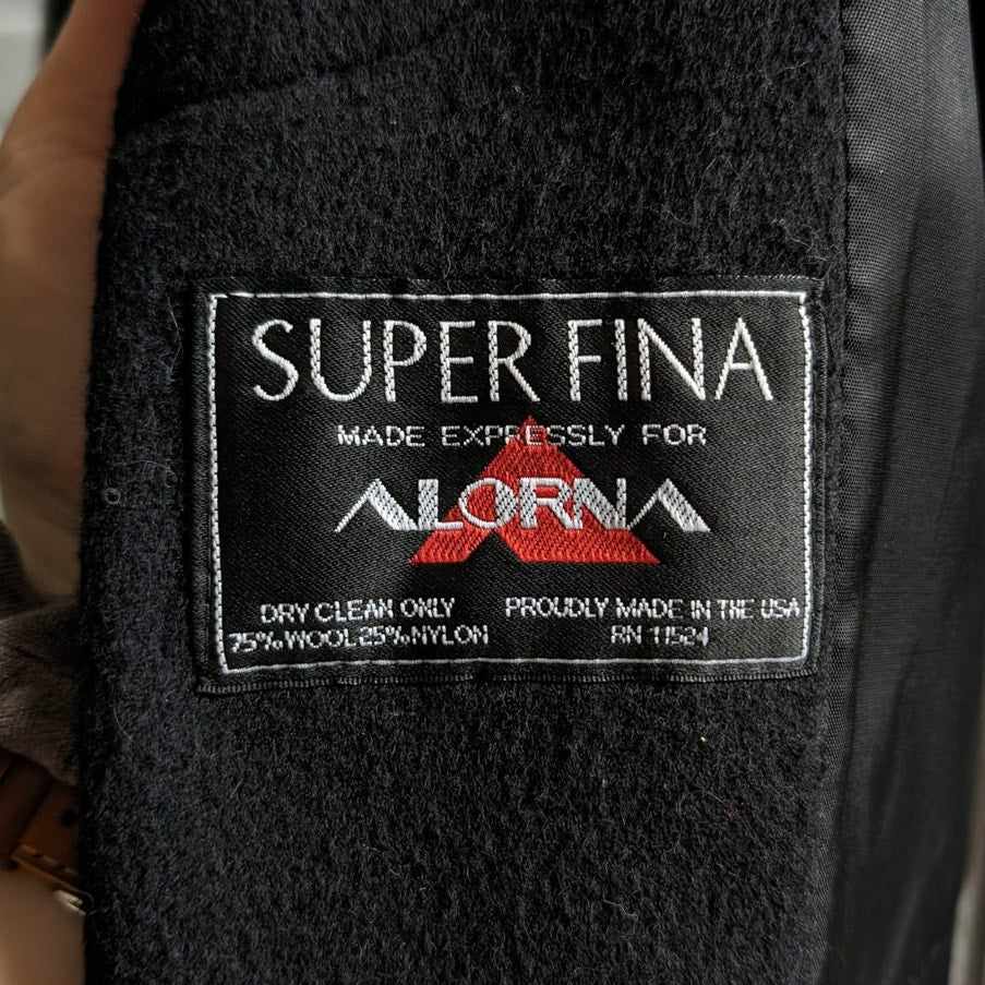 Vintage Black Wool Minimalist Trench Coat Fuzzy Faux Fur Dark Academia Jacket