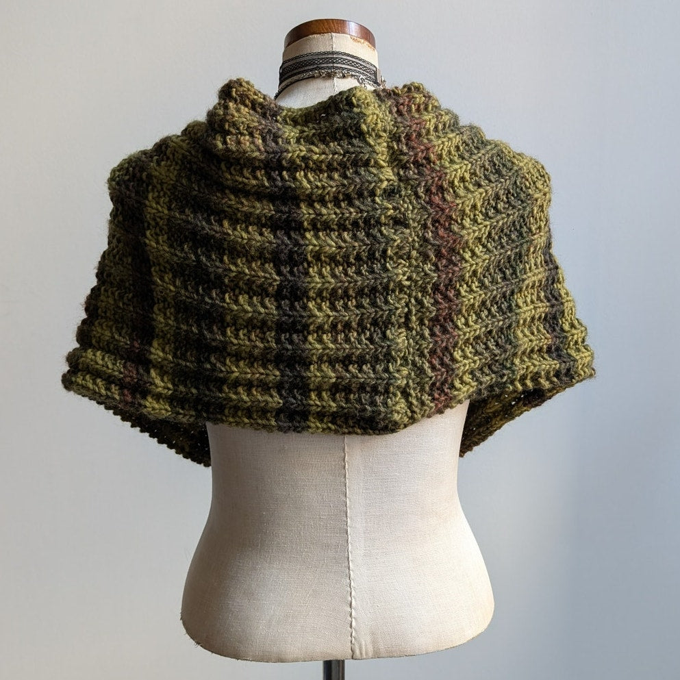 Vintage Chunky Knit Green Striped Scarf Earthy Jewel Tone Grunge Handknit Wrap