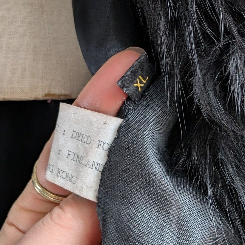 Vintage Black Leather Fox Fur Penny Lane Trench Coat Minimalist Duster Jacket