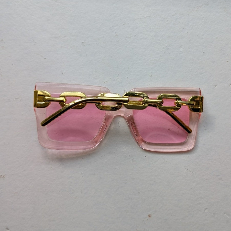 70s Retro Pink Square Festival Sunglasses Gold Barbie Translucent Sunnies Shades