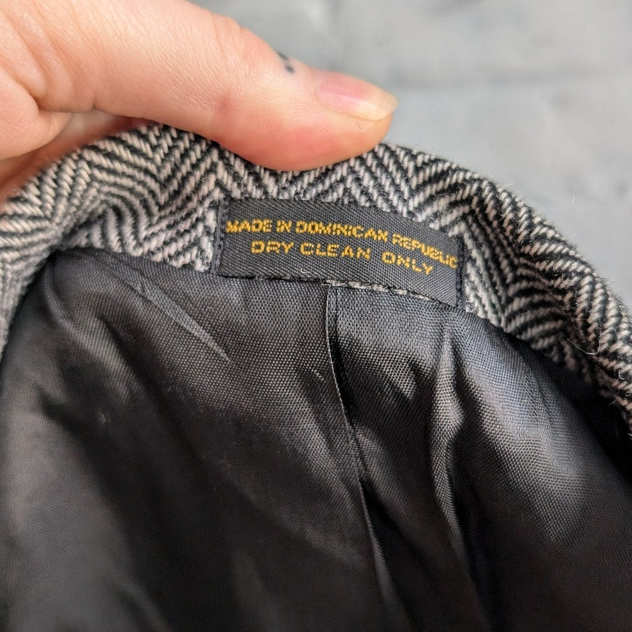 Vintage Wool Chevron Blazer Minimalist Preppy Jacket Chic Office Gray Coat Large