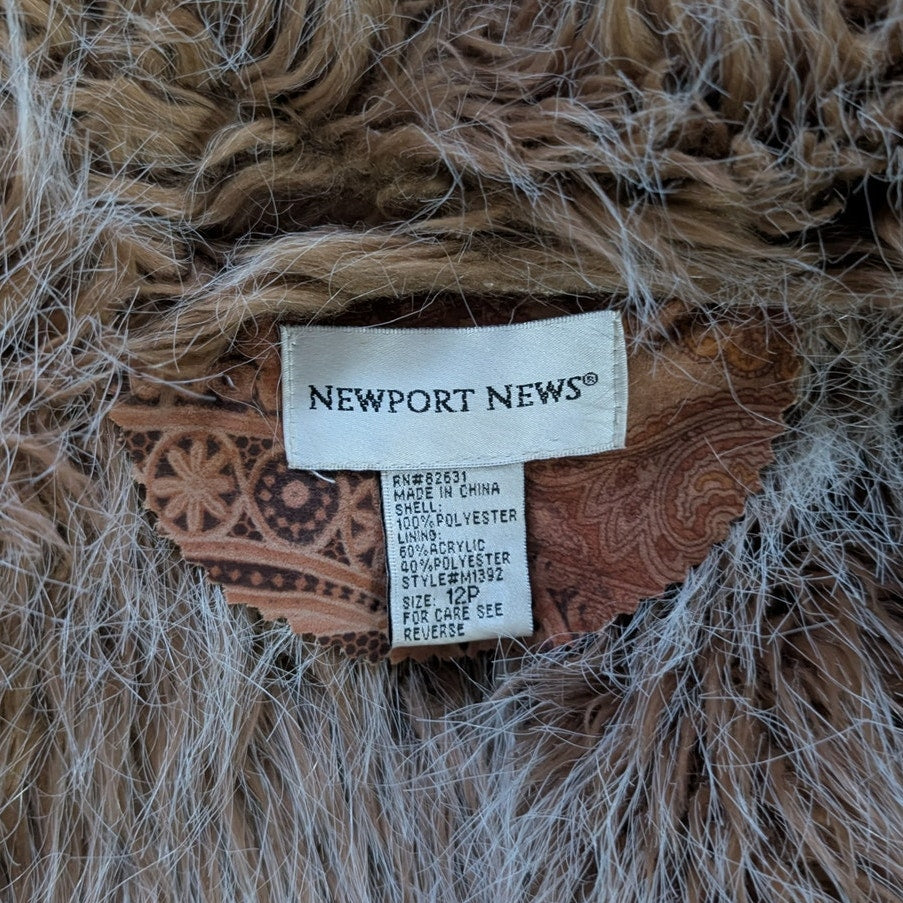 90s Vintage Penny Lane Groovy Faux Fur Jacket Shaggy Afghan Tapestry Trench Coat