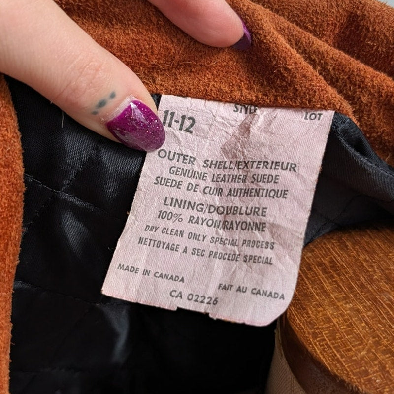Vintage Orange Brown Suede Jacket Belted Leather Coat Western Rust Red 70s Small