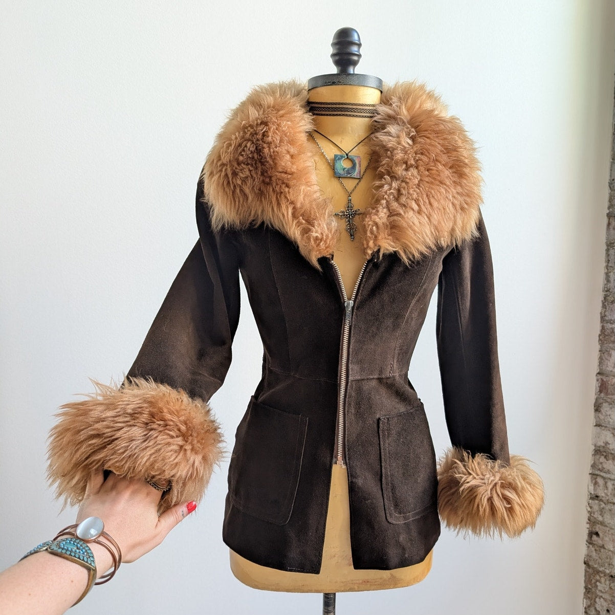 Vintage Brown Suede Penny Lane Jacket Groovy Furry 70s Leather Western Coat Smal