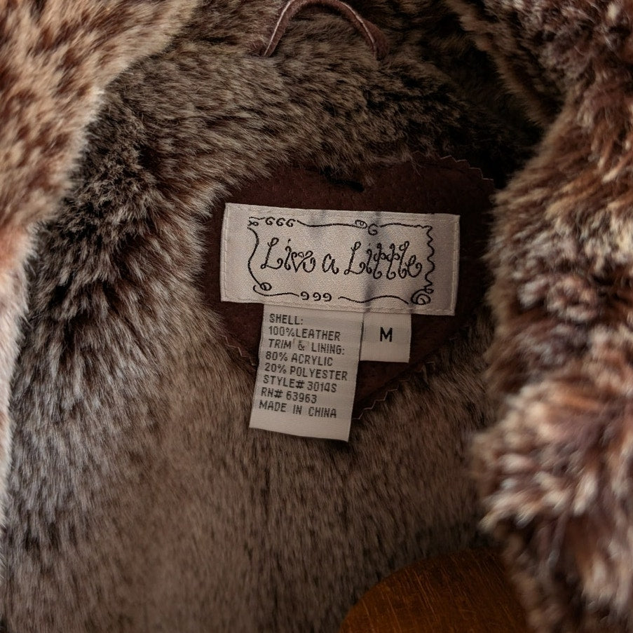 Y2K Vintage Brown Suede Fur Vest Penny Lane Fuzzy Leather Groovy Boho Moto Coat