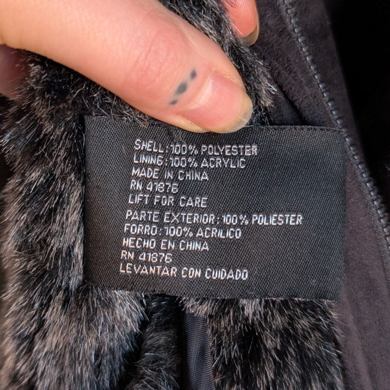 Vintage Black Faux Fur Afghan Penny Lane Jacket Shaggy Furry Boho Trench Coat