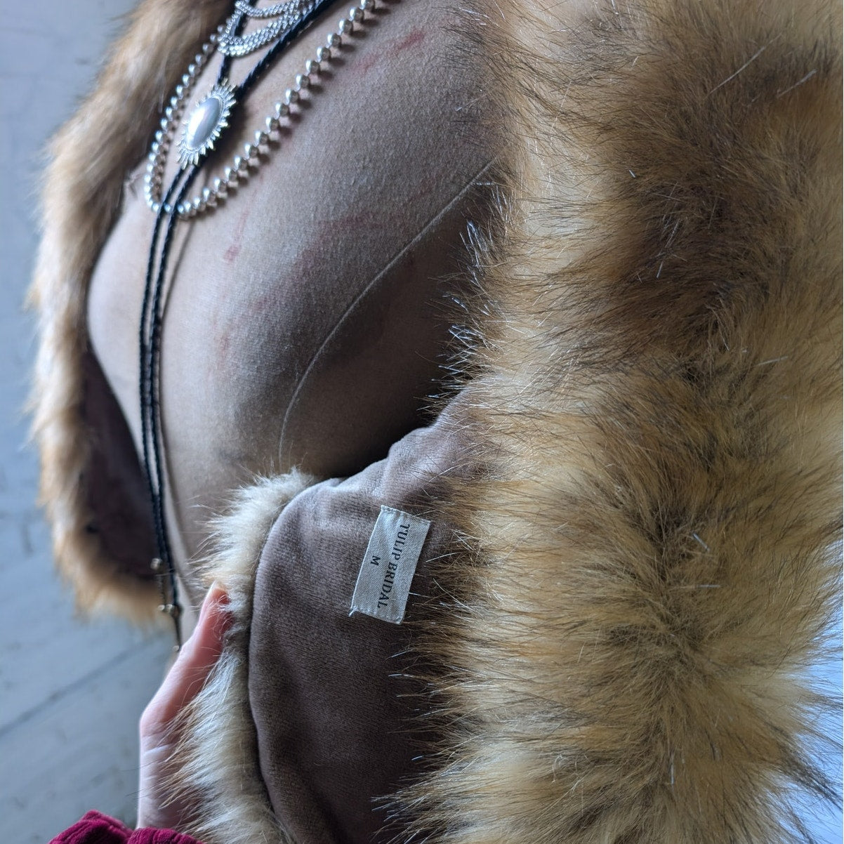 Vintage Faux Fur Brown Stole Luxury Scarf Boho Chic Shawl Bridal Fuzzy Shrug