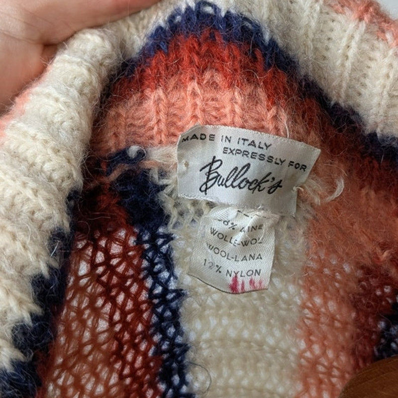 70s Vintage Knit Striped Sweater Stripes Wool Cardigan Earthy Cottage Top Medium