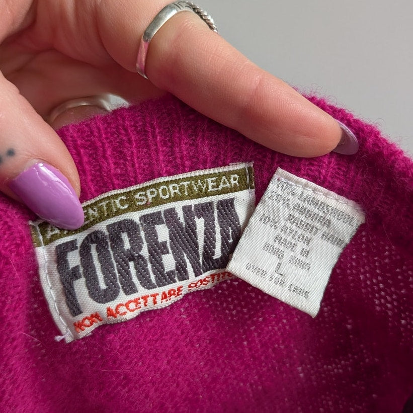 Vintage Pink Wool Knit Sweater Granny Furry Sweater Oversize Sweater Top Large