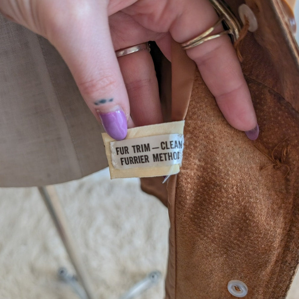 Vintage Brown Leather Coat 70s Suede Penny Lane Jacket Boho Chic Neutral Small
