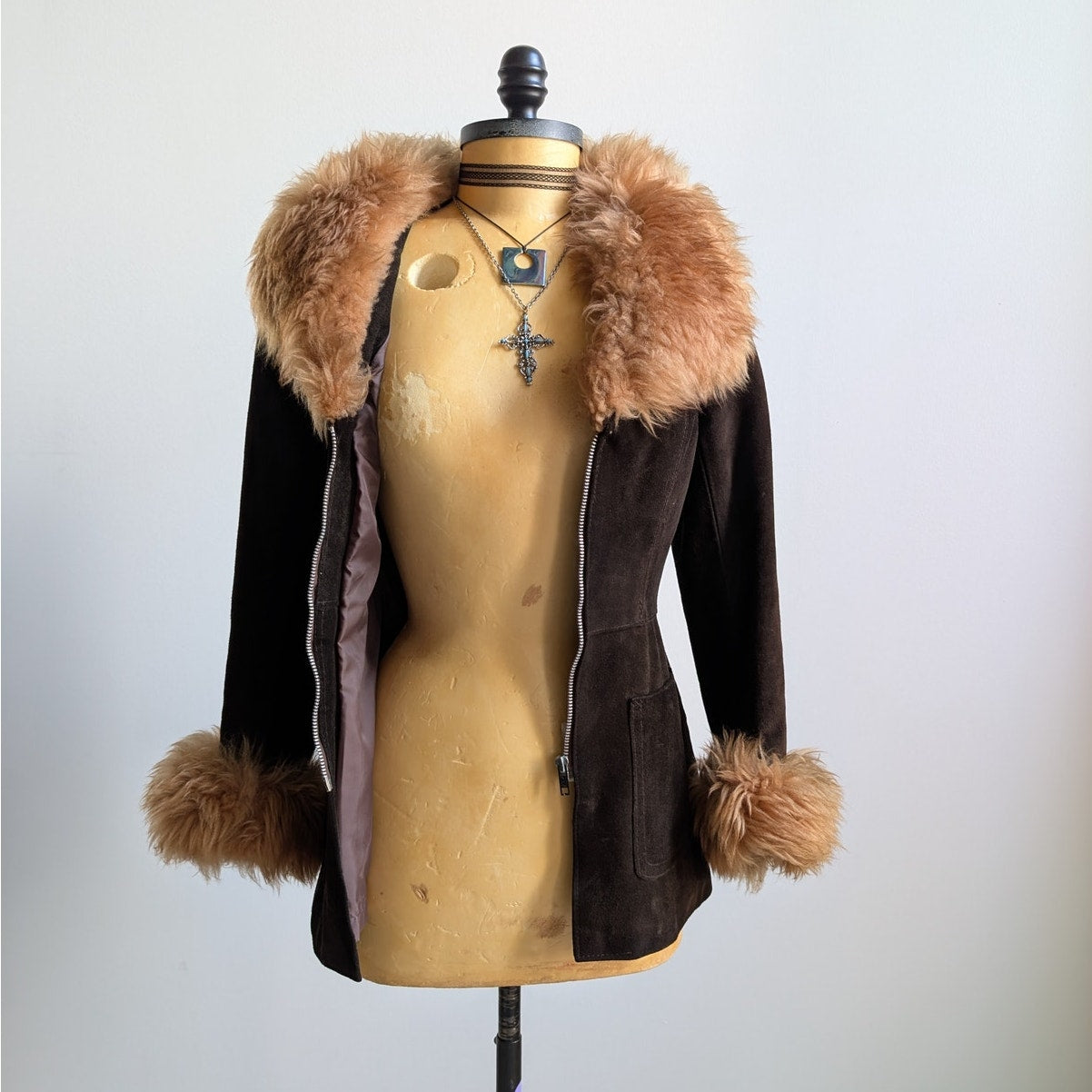 Vintage Brown Suede Penny Lane Jacket Groovy Furry 70s Leather Western Coat Smal