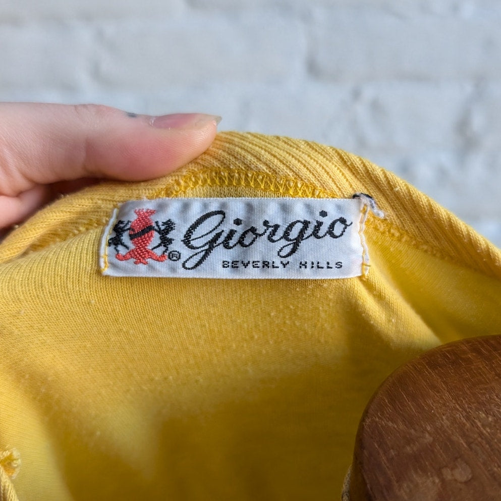 70s Vintage Yellow Sweater Retro Crewneck Tee Giorgio Armani Designer Chic Large
