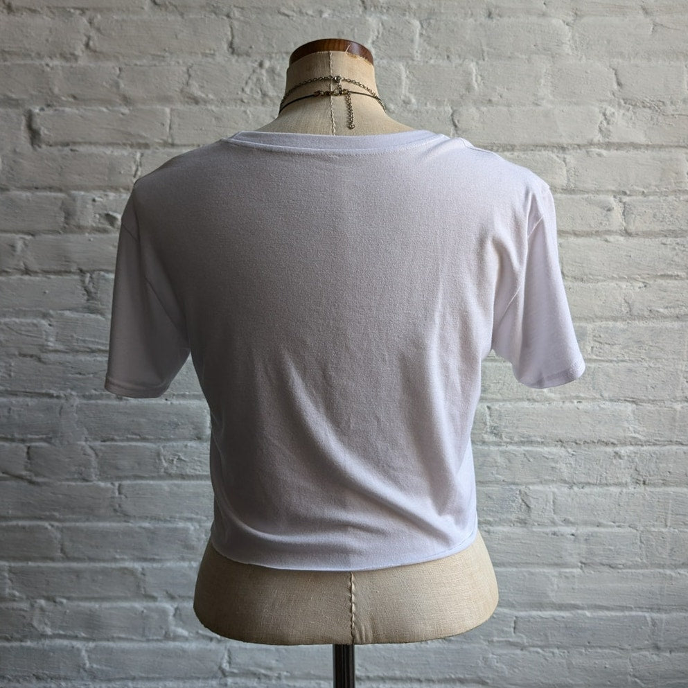 Y2K White Cropped Grunge Tee Mom Graphic Tshirt Sexy Tattoo Baddie Top Small