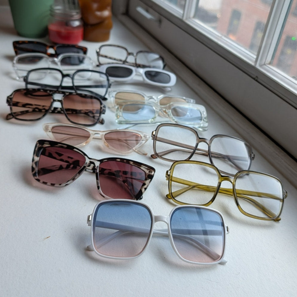 Retro White Square Mob Wife Festival Sunglasses Boho Chic Tinted Sunnies Shades