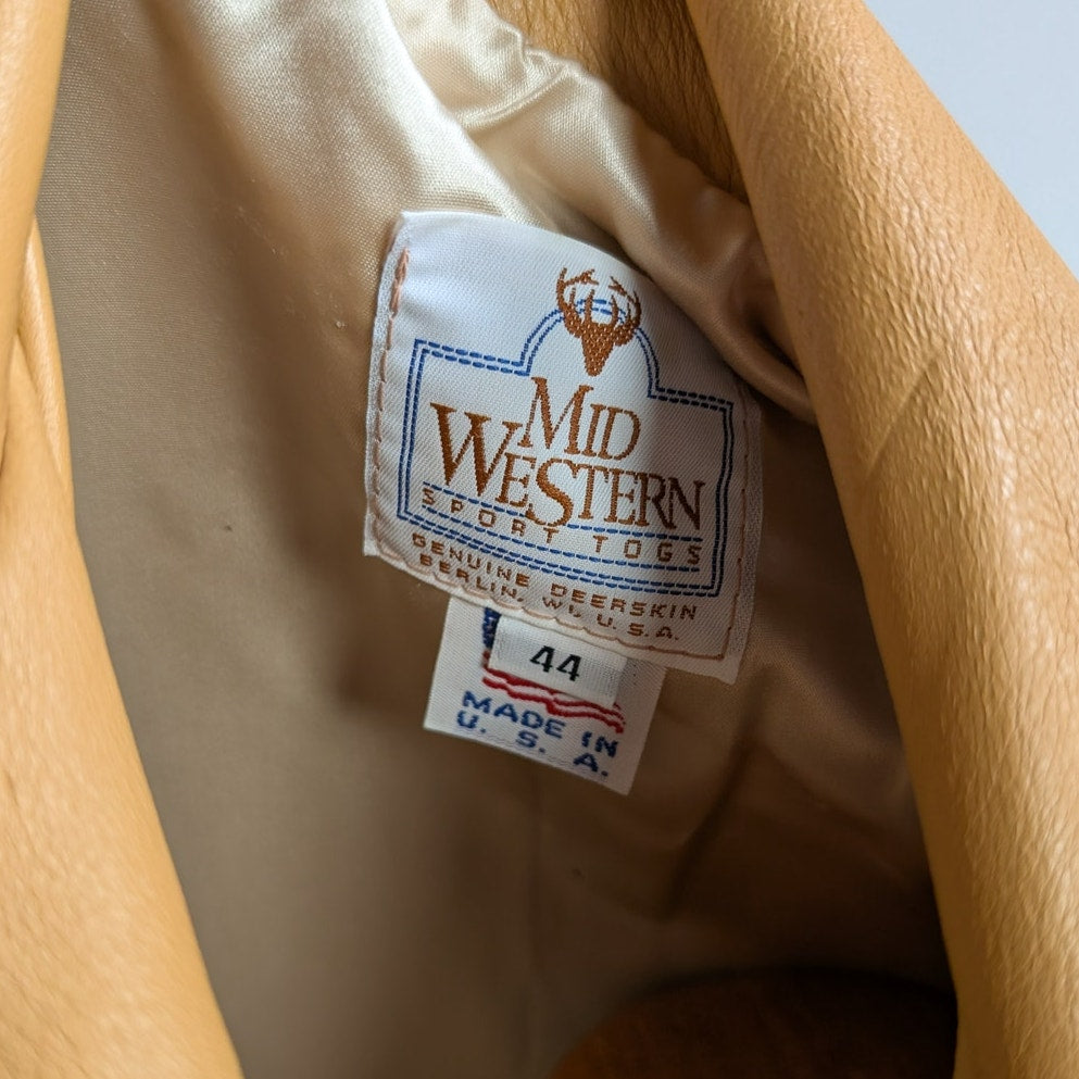 Vintage Neutral Leather Jacket 70s Fringe Biker Western Moto Bomber Coat Large