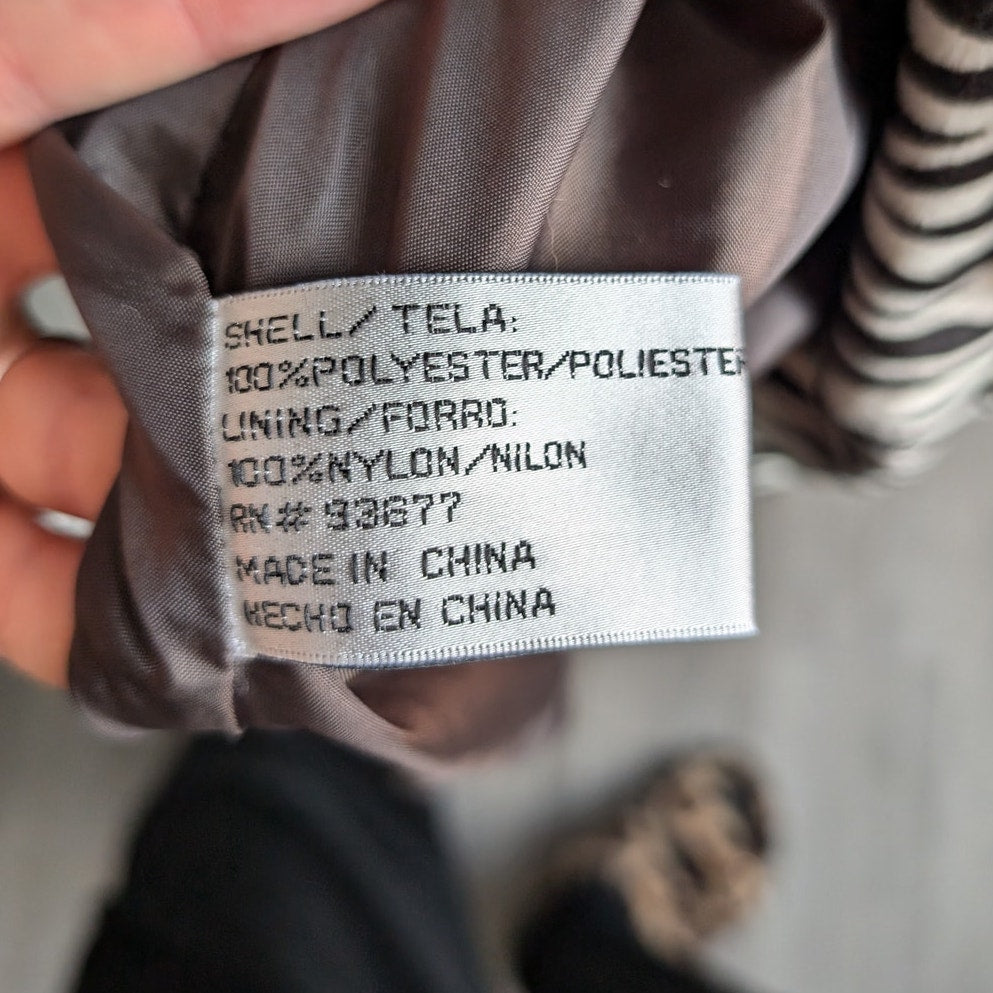 Vintage Black Striped Fuzzy Trench Coat Zebra Tiger Animal Print Teddy Jacket