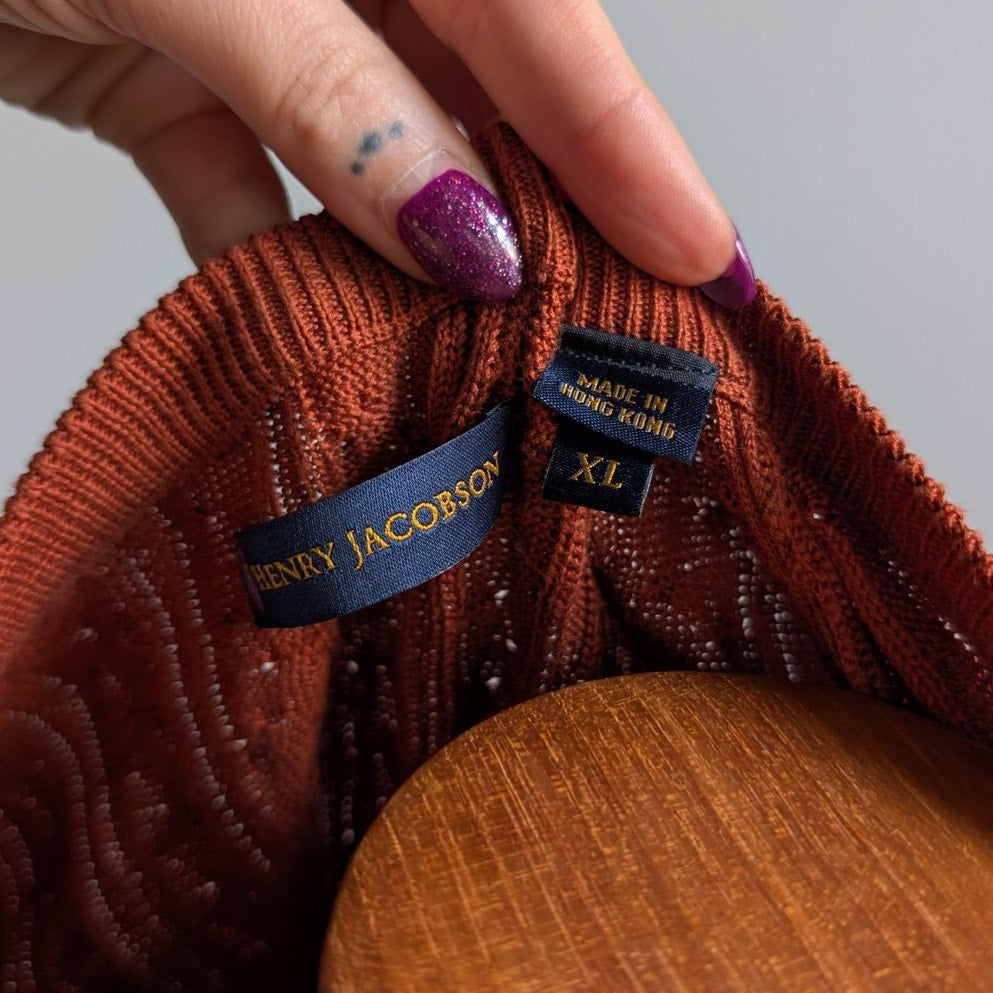 Vintage Silk Cable Knit Sweater Vest Rust Orange Grandpa Cottage Preppy Top XL