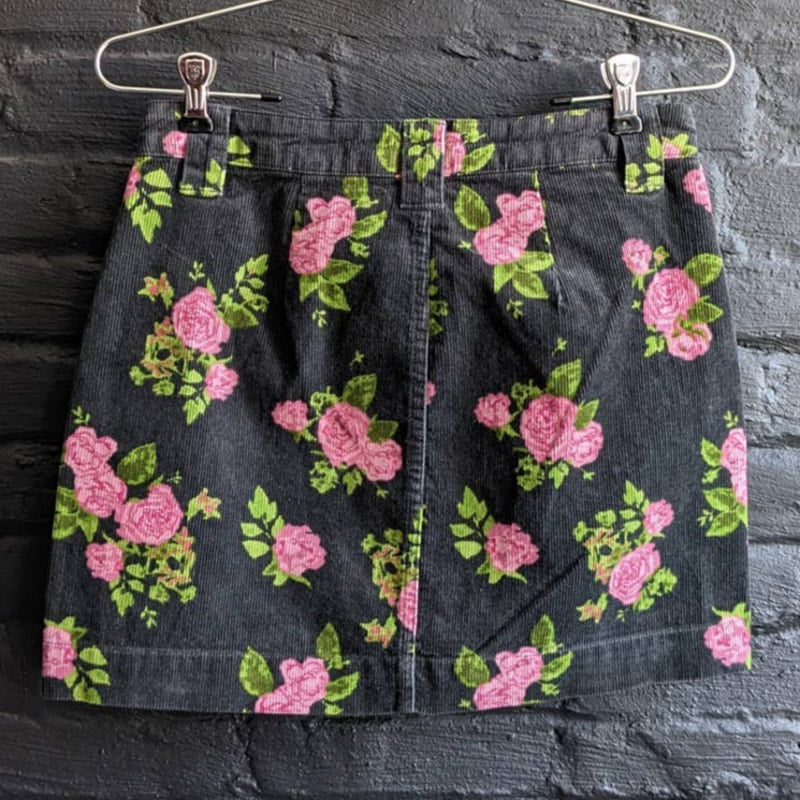 Retro Floral Corduroy Mini Skirt Dark Romance Boho Chic Grunge Grey Femme Skirt