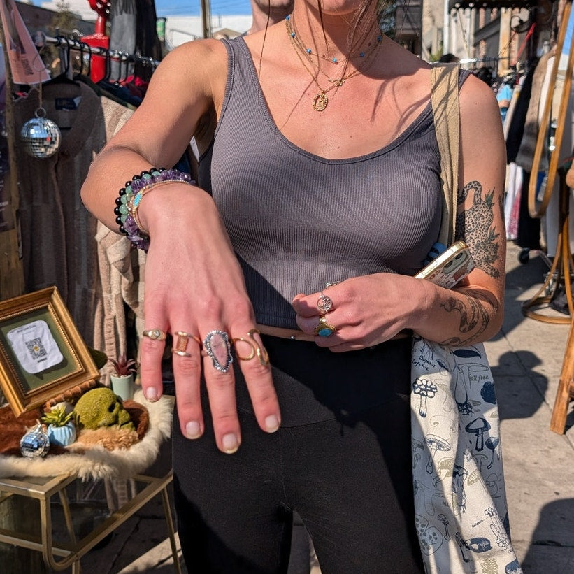 Dark Romance Black White Sterling Silver Ring Retro Vintage Boho Stone Size 7