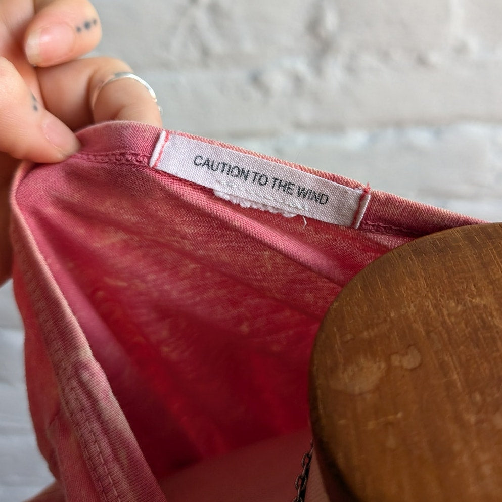 Y2K Red Burnout Acid Wash Concert Tee Pink Festival Tshirt Faded Crop Top Large