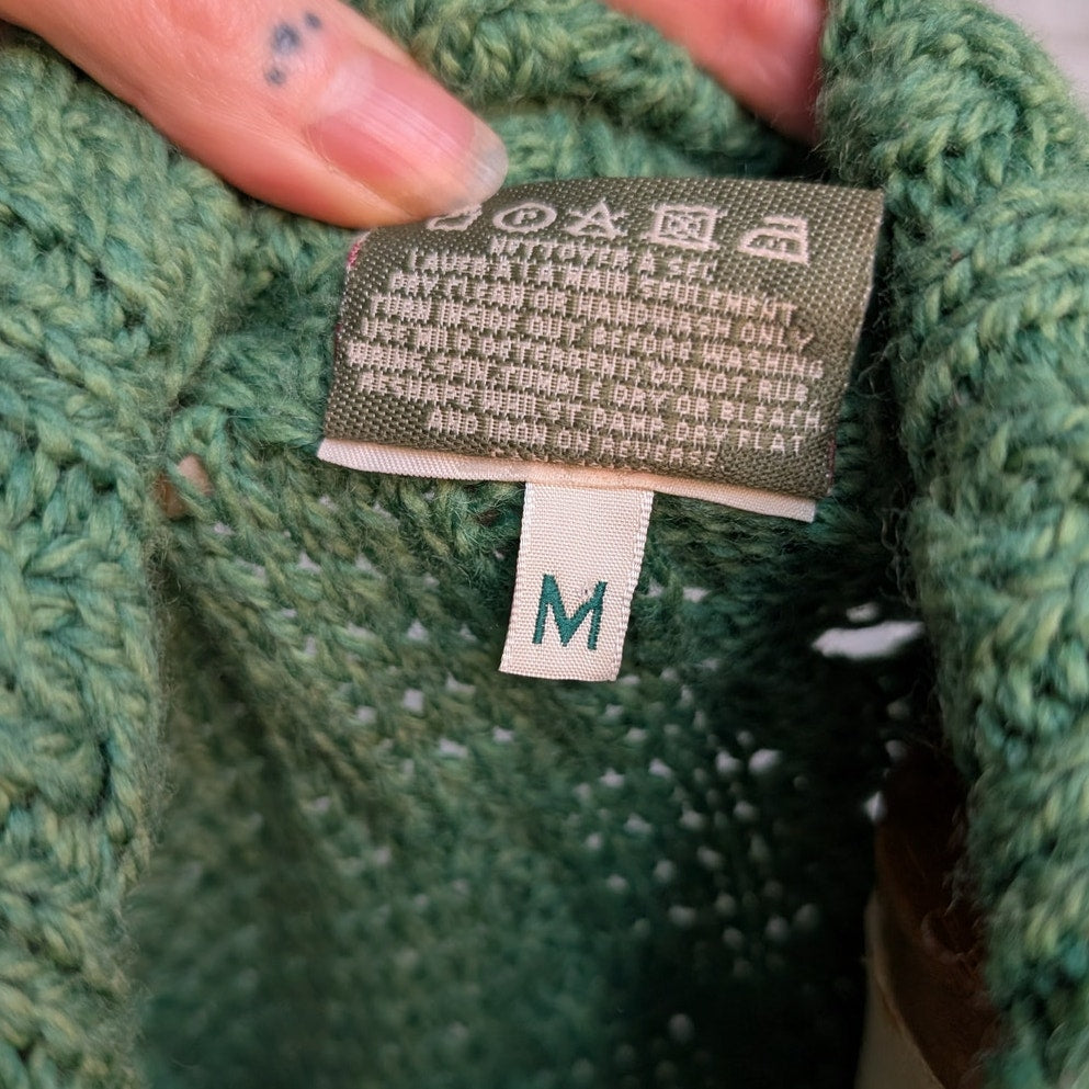 Vintage Green Wool Cable Knit Grandpa Sweater Minimalist Chunky Cardigan Top