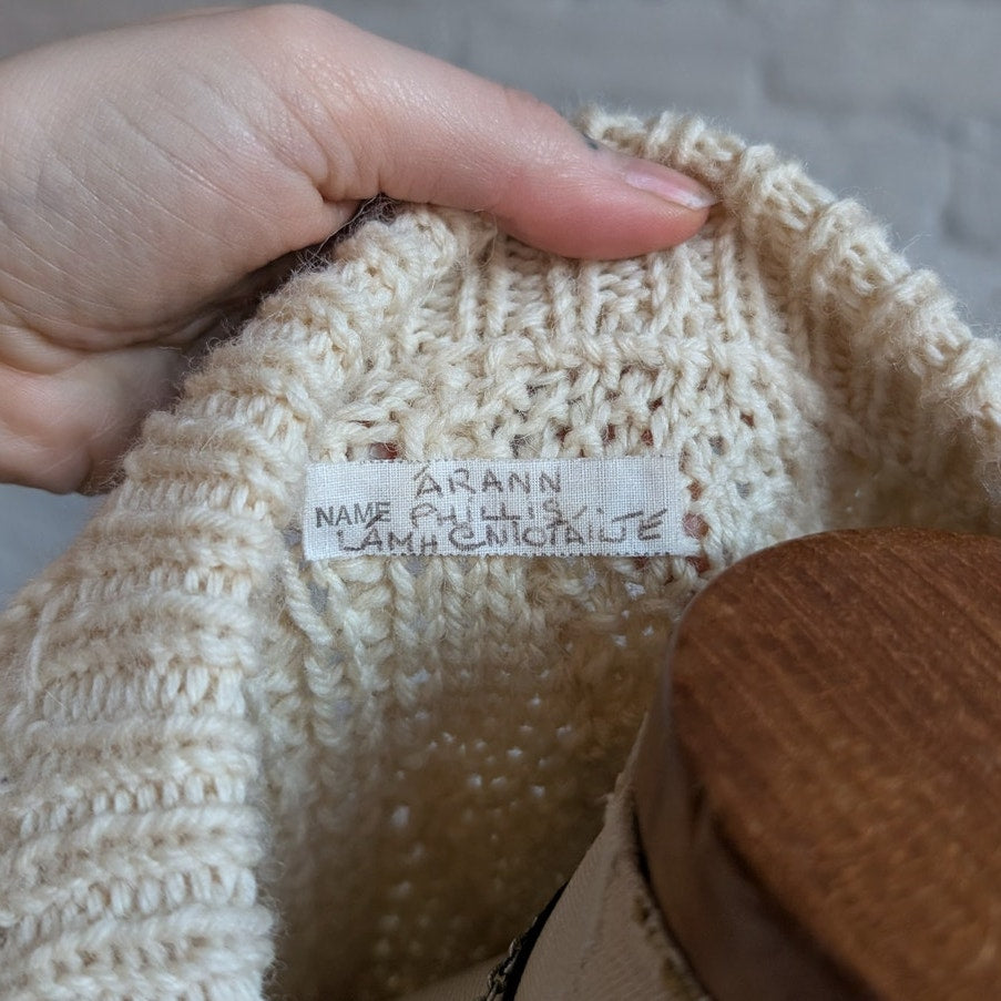 Vintage Wool Fisherman Knit Grandpa Sweater Minimalist Chunky Cable Knitted Top