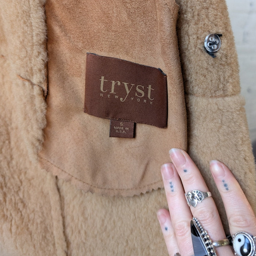 Vintage Orange Suede Penny Lane Fur Jacket Groovy Boho Furry Western Trench Coat